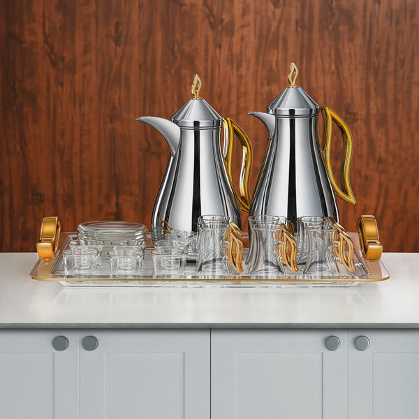 FG811 Vacuum Flask & Tea Set 21-Piece (0.7L + 1.0L) – Silver & Gold