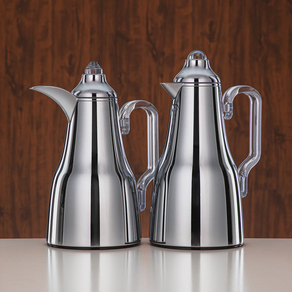 FG814 Vacuum Flask Set – 2 Pieces (0.7L + 1L) – Silver with Clear Handles