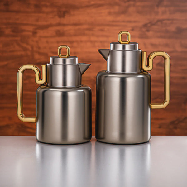 FG815 Vacuum Flask – 2-Piece Set – 0.5L + 1L – Matt Nickel with Matt Gold Handle