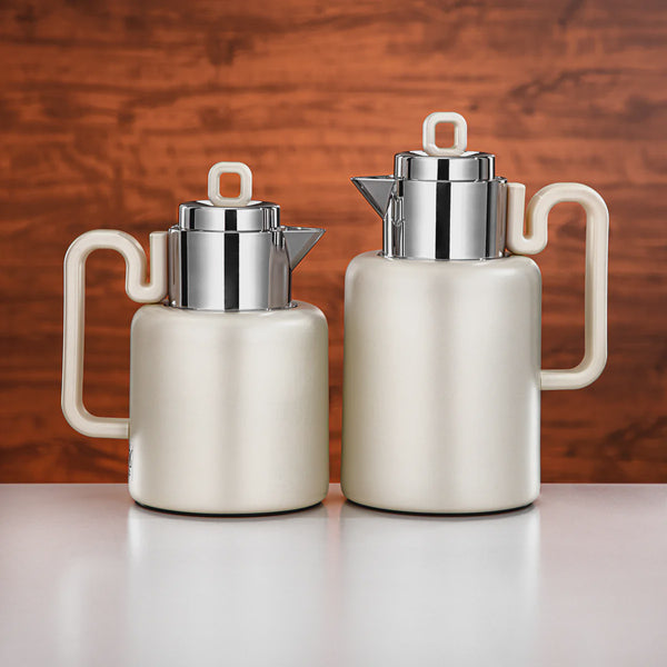 FG815 Vacuum Flask – 2-Piece Set – 0.5L + 1L – Matt Pearl White with Silver Handle