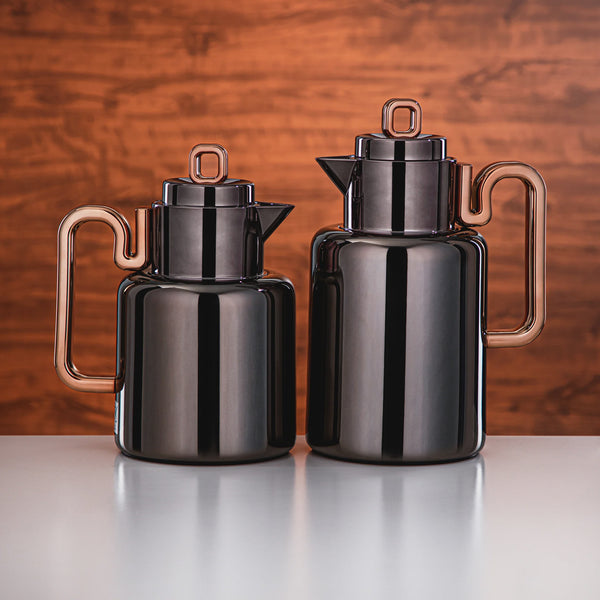 FG815 Vacuum Flask – 2-Piece Set – 0.5L + 1L – Gun Black with Rose Gold Handle