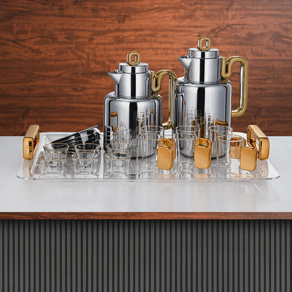 FG815 Vacuum Flask Set – 21-Piece – Silver with Gold Accents