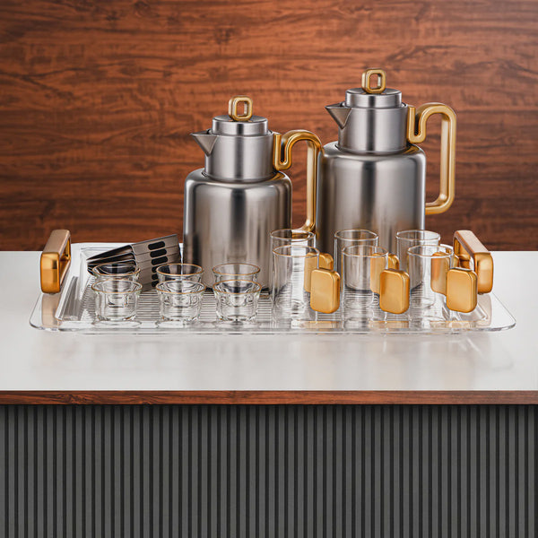 FG815 Vacuum Flask Set – 21-Piece – Matt Nickel with Gold Accents