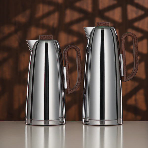 FG816-CDW Vacuum Flask 2-Piece Set – 0.7L + 1.0L – Silver with Dark Wooden Handle