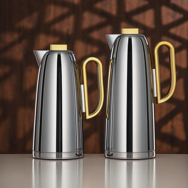 FG816-CG Vacuum Flask 2-Piece Set – Silver with Gold Handle – 0.7L & 1.0L | Siddiq Gifts Mussafah Abu Dhabi