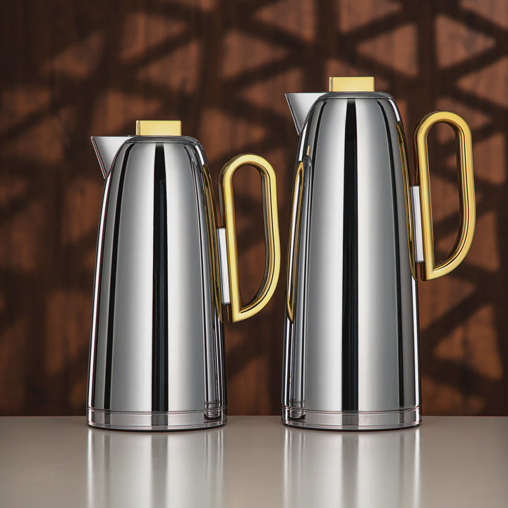 FG816-CG Vacuum Flask 2-Piece Set – Silver with Gold Handle – 0.7L & 1.0L | Siddiq Gifts Mussafah Abu Dhabi