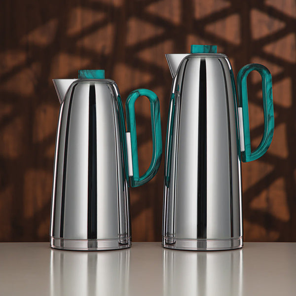 FG816-CTM Vacuum Flask 2-Piece Set – Silver with Green Handle – 0.7L & 1.0L | Siddiq Gifts Mussafah Abu Dhabi