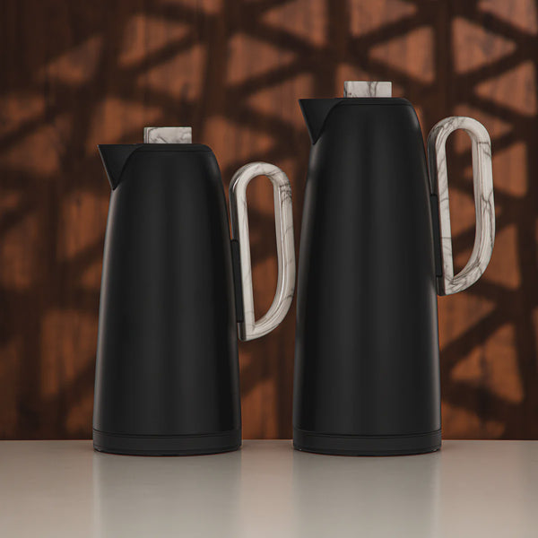 FG816-MBLWM Vacuum Flask 2-Piece Set – Matt Black with White Marble Handle – 0.7L & 1.0L | Siddiq Gifts Mussafah Abu Dhabi