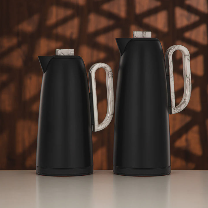 FG816-MBLWM Vacuum Flask 2-Piece Set – Matt Black with White Marble Handle – 0.7L & 1.0L | Siddiq Gifts Mussafah Abu Dhabi