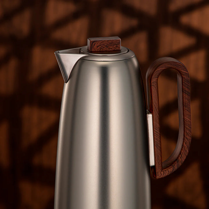 FG816-MNIDW Vacuum Flask 2-Piece Set – Matt Nickel with Dark Wooden Handle – 0.7L & 1.0L | Siddiq Gifts Mussafah Abu Dhabi