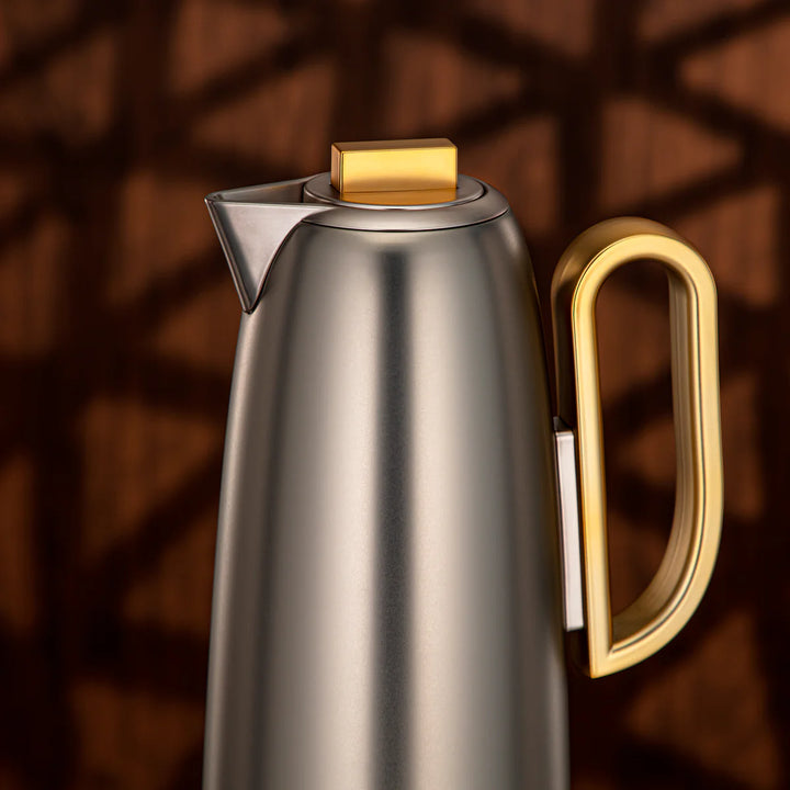 FG816-MNIMG Vacuum Flask 2-Piece Set – Matt Nickel with Matt Gold Handle – 0.7L & 1.0L | Siddiq Gifts Mussafah Abu Dhabi