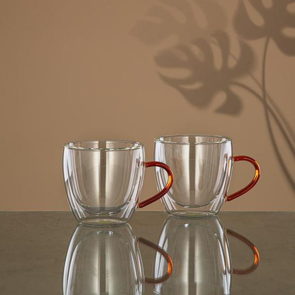 GLS0010156 Double Wall Glass Cup 2PC Amber
