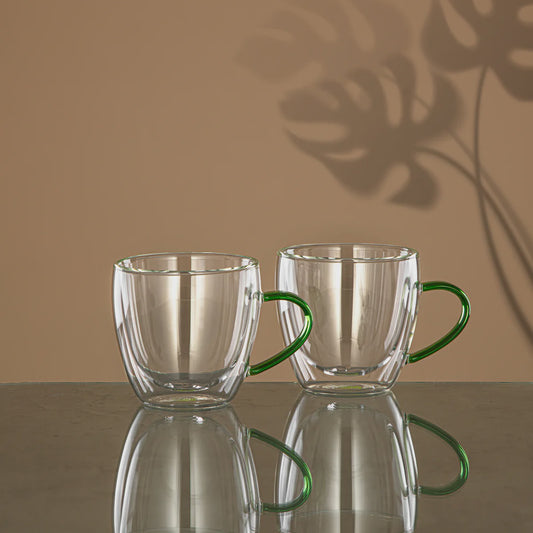 GLS0010157 Double Wall Glass Cup 2PC Green