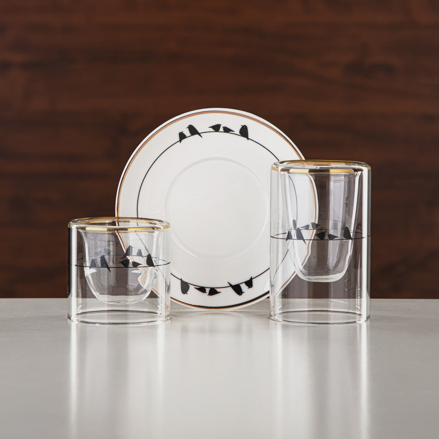 GLS2630056 Tea & Coffee Set 18 Pieces, Glass & Porcelain