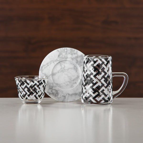 GLS2630065 Tea & Coffee Set 18 Pieces, Glass & Travertine