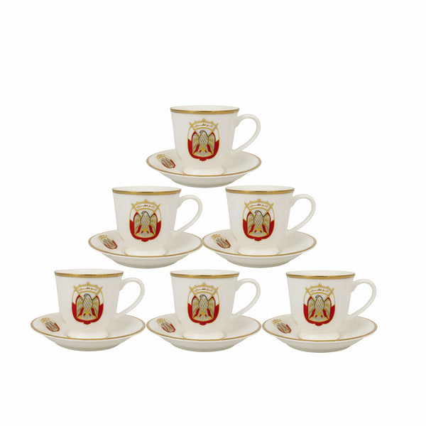 HA-03-G Abu Dhabi Logo Milk Cup & Saucer Set – 12-Piece  – White Porcelain with Gold Rim Finish