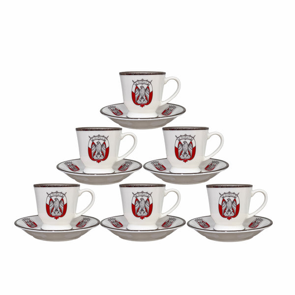 HA-03-S Abu Dhabi Logo Milk Cup & Saucer Set – 12-Piece – White Porcelain with Silver Rim Finish