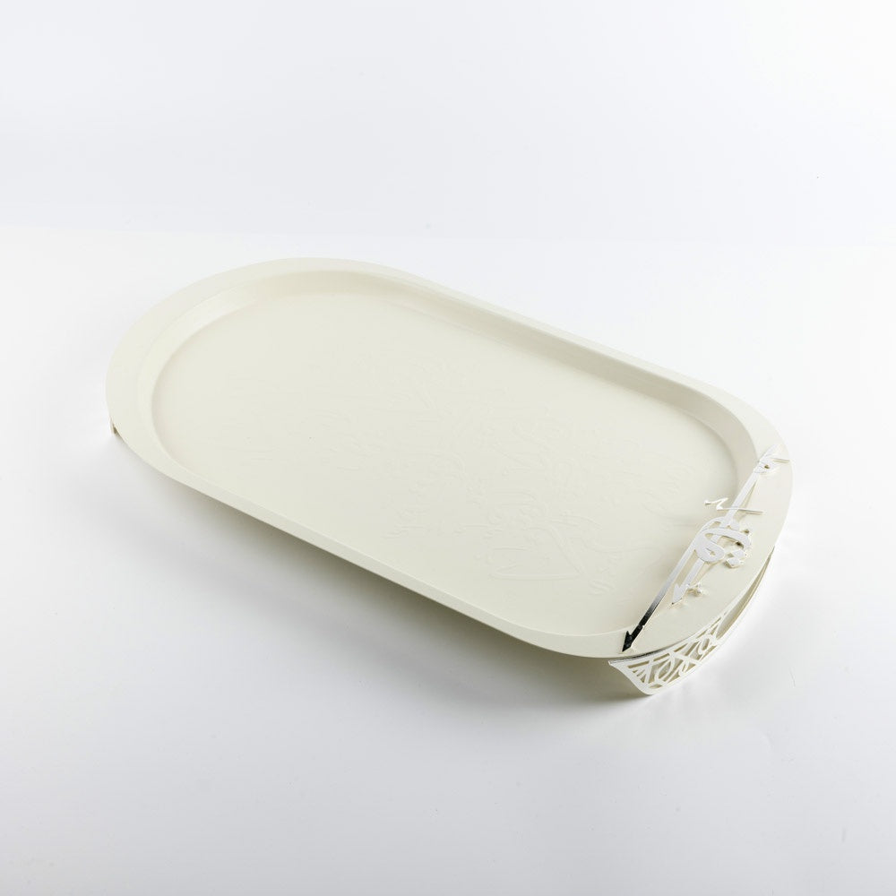 Liqaa Serving Tray Pearl White Silver HJ-1177