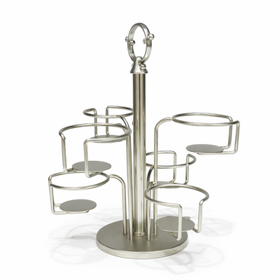 Shop HO-780A-6NS metal cawa cup stand for 6 cups, 28cm height, in elegant silver finish. Ideal for Arabic coffee serving, majlis hospitality, and organized cup presentation during gatherings. Available at Siddiq Gifts – Mussafah Abu Dhabi.