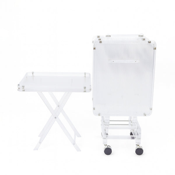 HO-931A-TS Transparent Ribbed Acrylic Folding Table Set with Silver Accents – 4 Tables + 1 Stand | Siddiq Gifts Mussafah Abu Dhabi