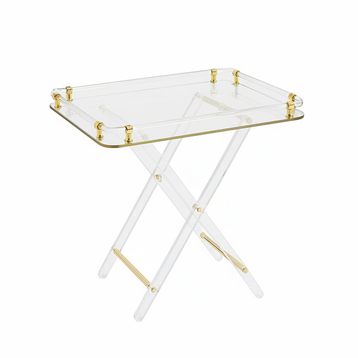 HO-931TG Deluxe Acrylic Folding Table Set – Transparent with Gold Accents – 4 Tables + 1 Stand – Siddiq Gifts Mussafah Abu Dhabi