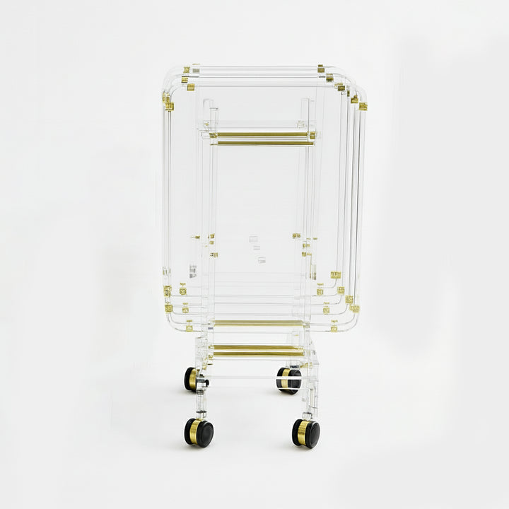 HO-931TG Deluxe Acrylic Folding Table Set – Transparent with Gold Accents – 4 Tables + 1 Stand – Siddiq Gifts Mussafah Abu Dhabi