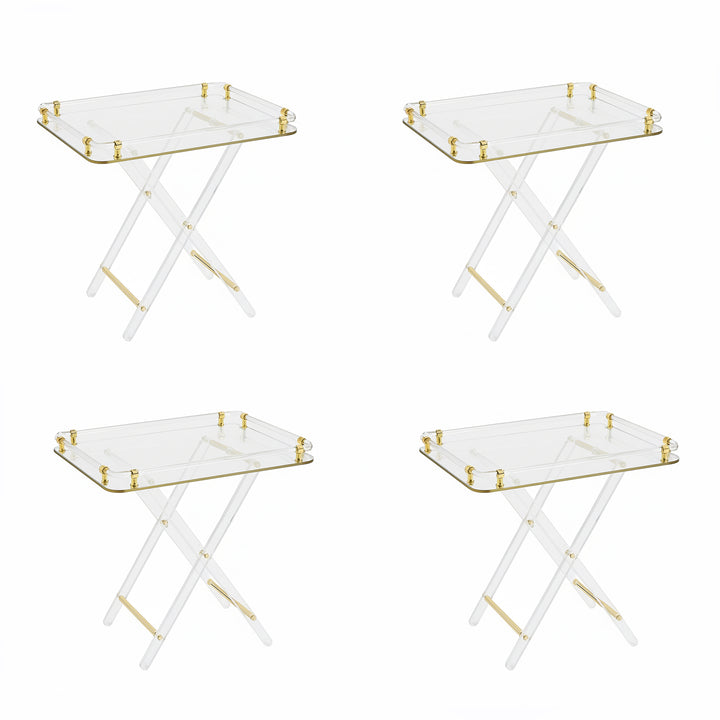 HO-931TG Deluxe Acrylic Folding Table Set – Transparent with Gold Accents – 4 Tables + 1 Stand – Siddiq Gifts Mussafah Abu Dhabi-