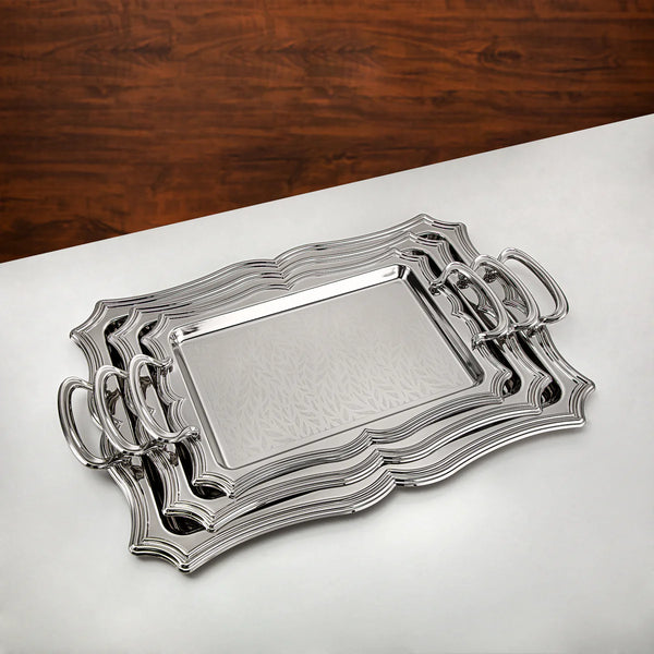 HT2411006 Serving Tray 3-Piece Set – Elegant Silver-Plated Design for Luxurious Serving