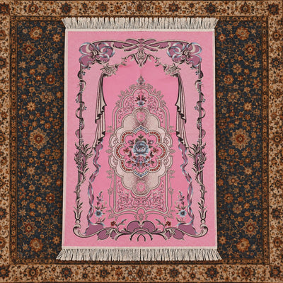 Sonil Mumtaz Prayer Mat – Islamic Musalla Janamaz with Ornate Floral Design – 70 × 110 cm – Pink
