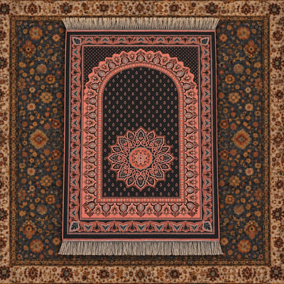 Sonil Kahitf Prayer Mat – Islamic Musalla Janamaz with Ornate Arch Design – 70 × 110 cm – Black & Pink