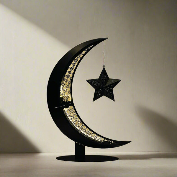 Metal Crescent & Star With Light, Ramadan Decor