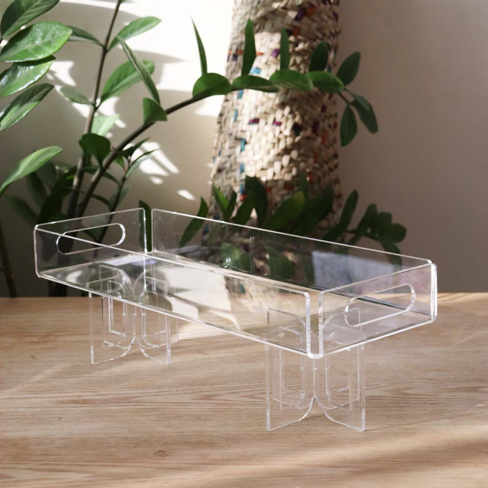 HO-829-LT Acrylic Rectangle Tray W/Stand 22x60Cm