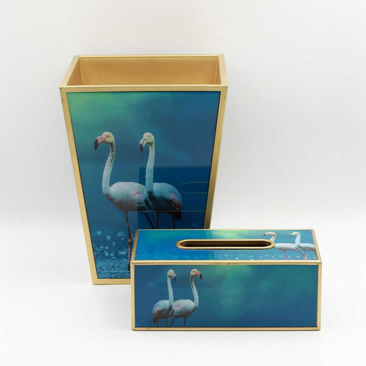 Blue Gold Dustbin And Tissue Box