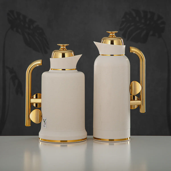 IZ-MIVYG – Vacuum Flask 2PC Set – 1L + 1L – Matte Ivory with Gold