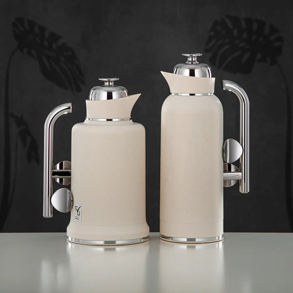 IZ-MIVYS – Vacuum Flask 2PC Set – 1L + 1L – Matte Ivory with Silver