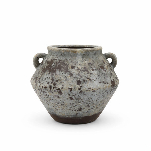 Ceramic Vase 16x19 cm Rustic Mini Double Handle Textured Vintage Style Decorative Vase For Home Decor By Siddiq Gifts