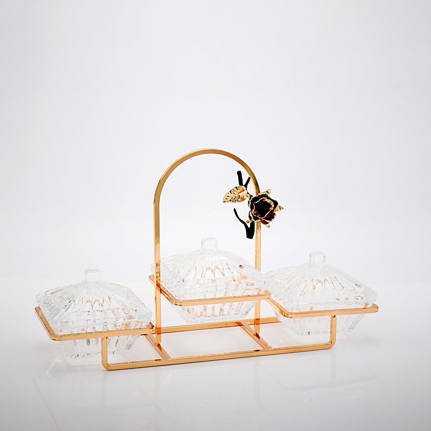 MBA-2102-G Glass 3 Bowl With Stand Gold