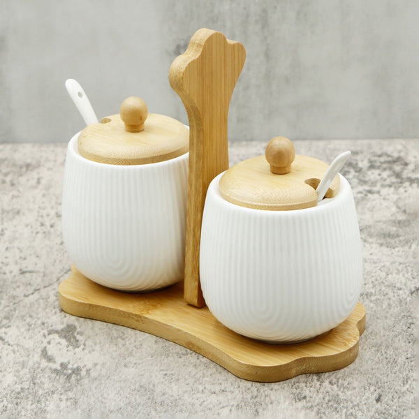 Pj03432 Condiment Set With Bamboo Stand