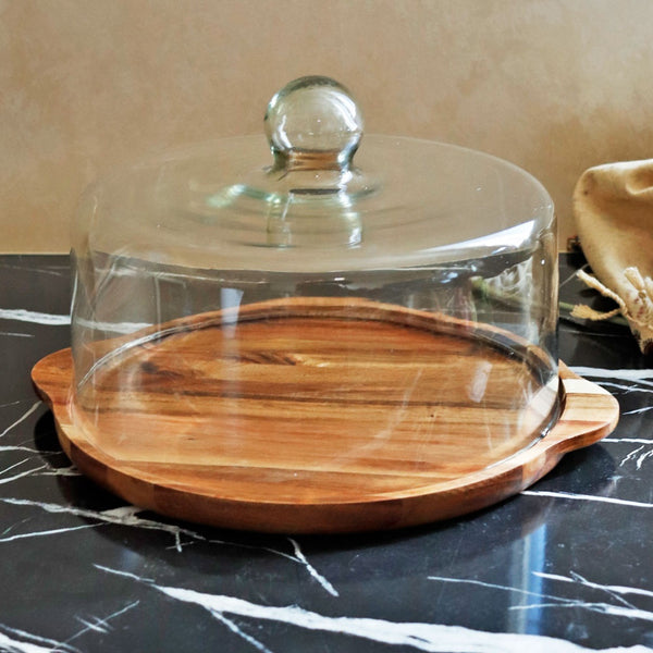 Glass Wood Cake Stand Withdome