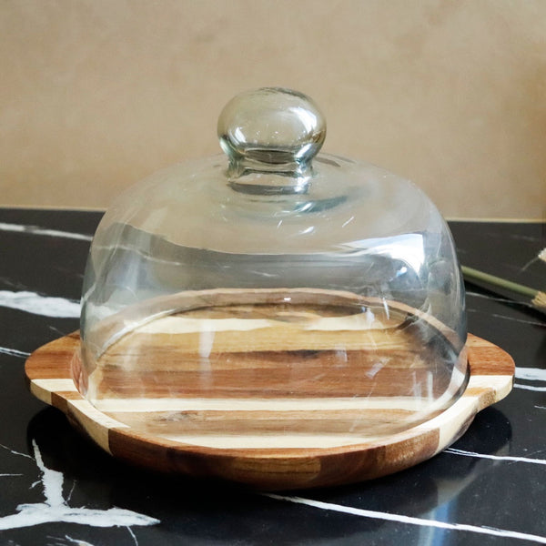 Glass Wooden Cake Stand Withdome