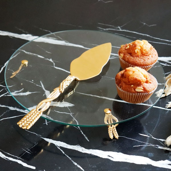 Round Glass Cake Stand With Cake Knife