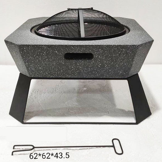 R21A1042M-039 Hexagon Fire Pit With BBQ Grill