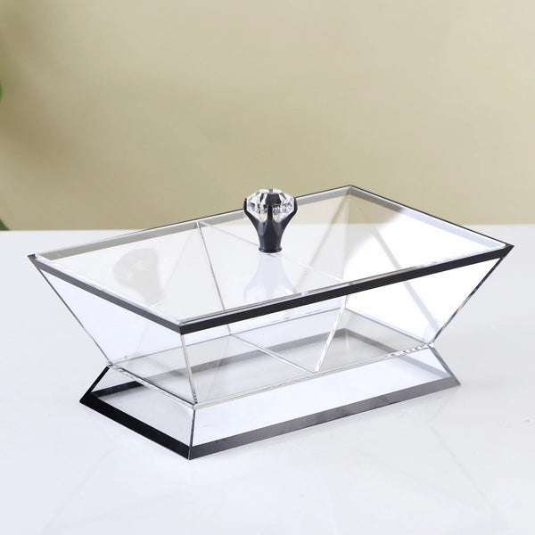 Acrylic Candy Box – 2-Part Clear Serving Dish with Black Line & Lid – 26cm (L) × 16cm (W) – RT1011B
