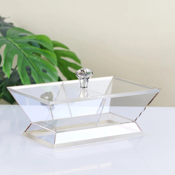 Acrylic Candy Box – 2-Part Clear Serving Dish with Silver Line & Lid – 26cm (L) × 16cm (W) – RT1011S