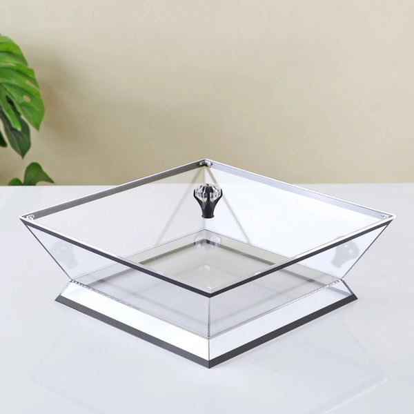 Acrylic Fruit Box – Clear Square Serving Dish with Black Line & Lid – 30cm (L) × 30cm (W) – RT1066B