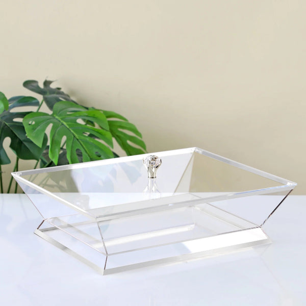Acrylic Fruit Box – Elegant Clear Design with Silver Line & Lid – 38cm (L) × 30cm (W) – RT1077S