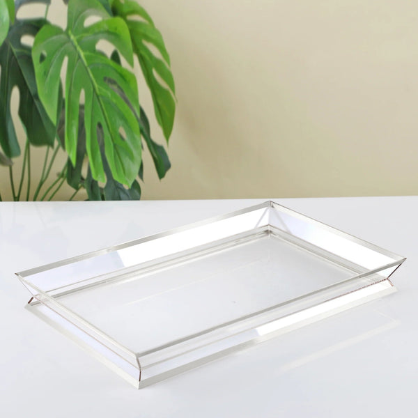 Acrylic Serving Tray – Elegant Clear Design with Silver Line – 40cm (L) × 20cm (W) – RT1099S