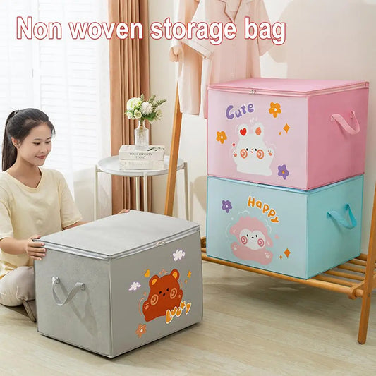 Large Capacity Foldable Clothes Storage Bag - Cute Printed, Dustproof Quilt & Wardrobe Organizer