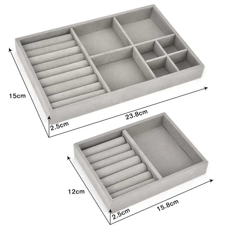 صينية مجوهرات متجمعة إكسسوارات يدوية الصنع لتخزين الخواتم والأقراط والقلائد وصندوق عرض المنتج النهائي منظم باللون الرمادي