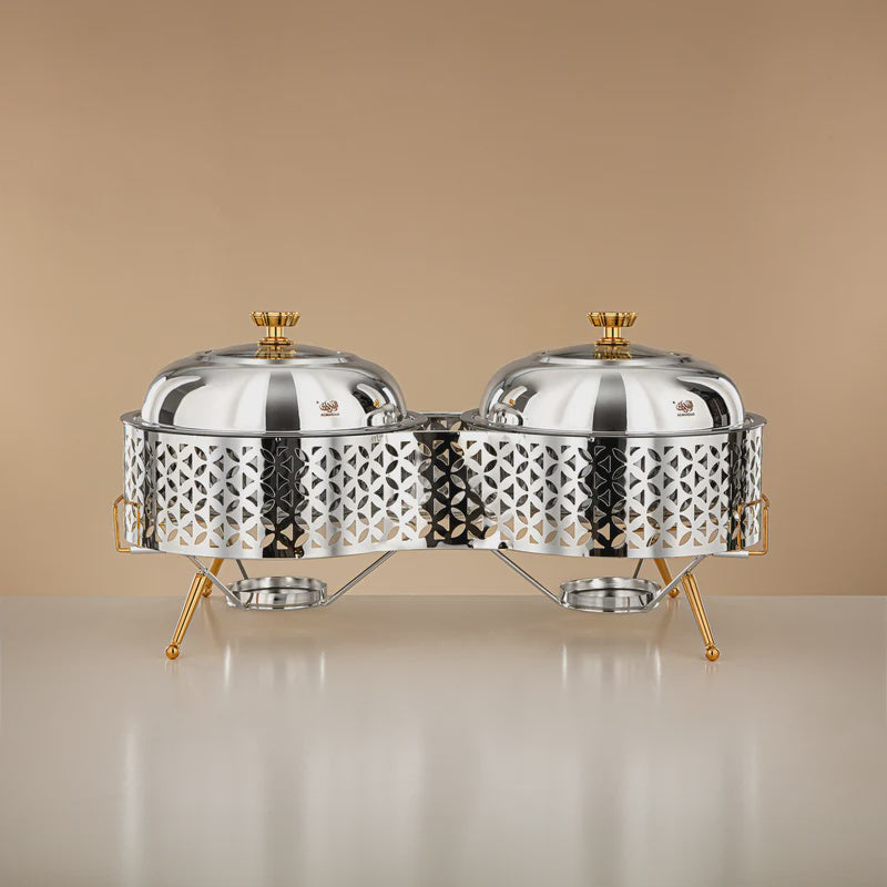 STS0013316 Steel Double Chafing Dish Silver GOLD 2L+2L